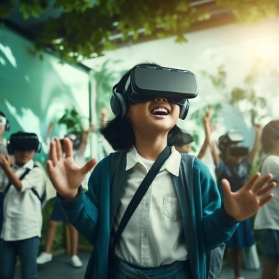 kids with vr glasses abstract futuristic school classroom (1)